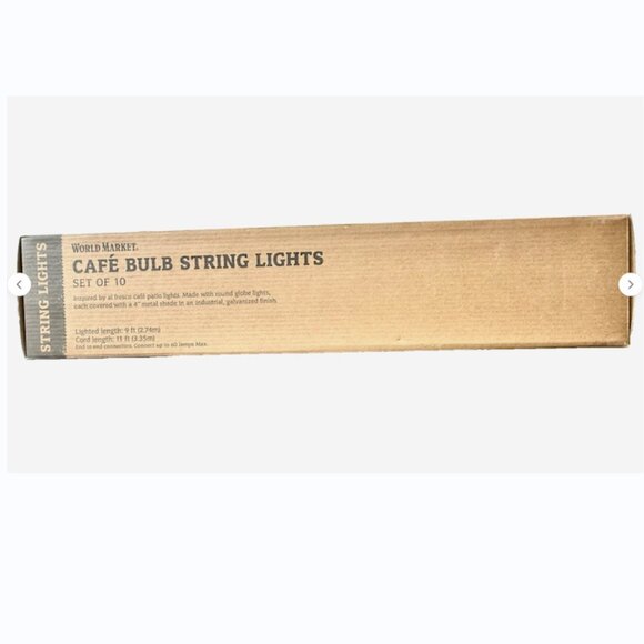 World Market Café Bulb String Lights 10ct Galvanized Industrial Patio Bistro New - Picture 7 of 7